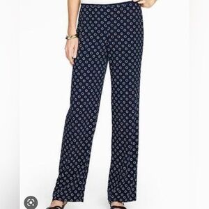 Talbots Indigo life saver print wide leg navy trouser pants size M NWT